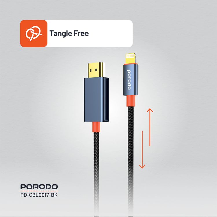كابل بورودو المصنوع من سبائك الألومنيوم من لايتنينج إلى HDMI، بطول 2 متر، ودقة 1080 بكسل عالية الدقة، وتوصيل وتشغيل، وخالي من التشابك - أسود