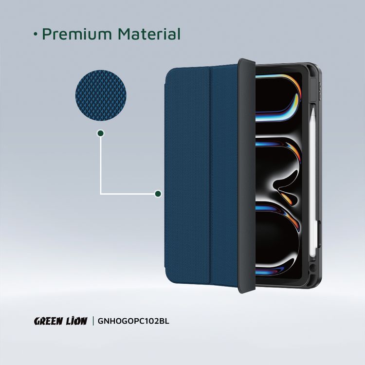 Green Lion Hogo Premium Case with Pencil Holder for iPad 10.2", Stable Trifold Stand, Full Body Drop Protection, Soft TPU Easy Install & Remove, Effective Shockproof - Blue