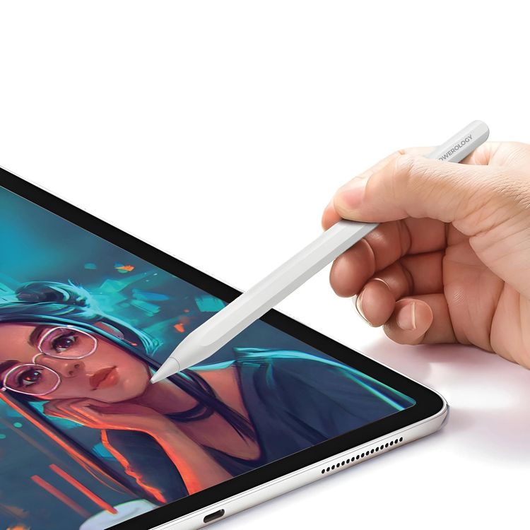 Powerology Néotec Active Stylus Pen with Hand Gesture Recognition, 17 Hours Working Time, 140mAh Battery Capacity, 90 Minutes Charging Time, Bluetooth Connectivity, Wireless Charging, Palm Rejection, Precise Tilt Detection - White