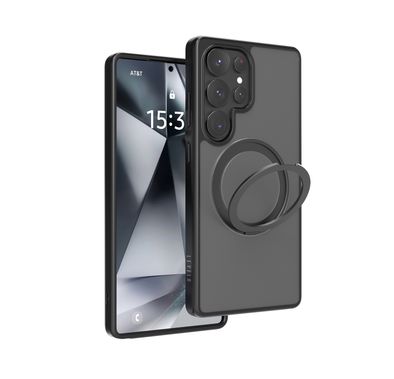 Levelo Via Case with 360° Ring Stand for Samsung Galaxy S25 Ultra, MagSafe Compatibility, Hybrid Material with Matte TPU Finish, Impact-Resistant Corners - Black