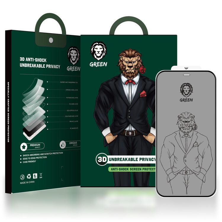 Green Lion 3D Unbreakable Privacy Glass Screen Protector for iPhone 12 / 12 Pro ( 6.1" ) - Black