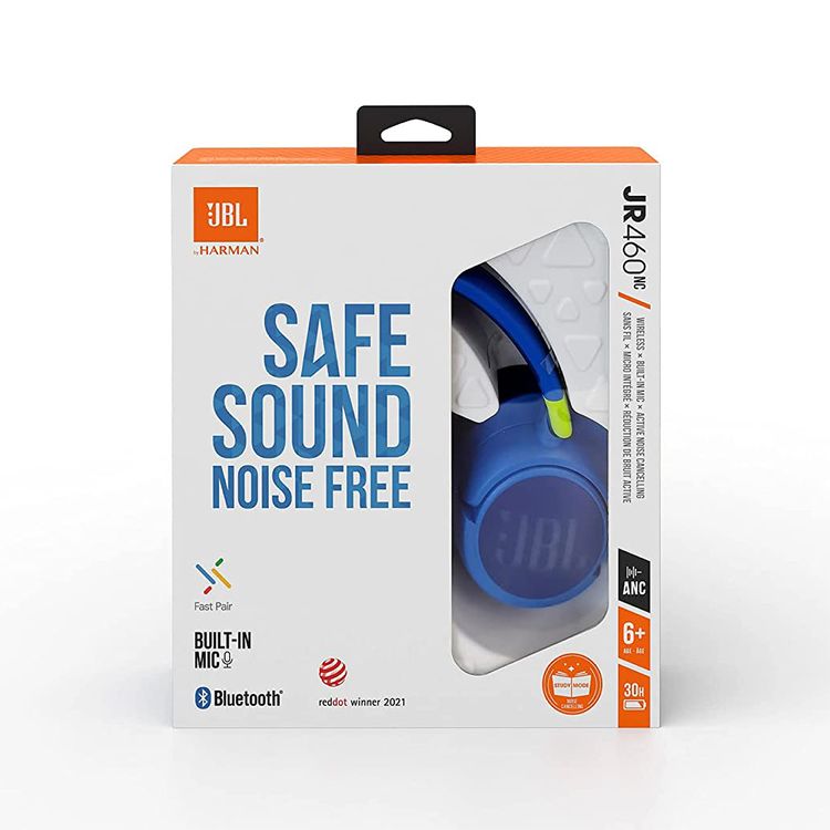 JBL JR460NC Wireless Over-Ear Headphones with Noise Canceling for Kids, Lightweight & Compact Design, Up to 30 Hours Music Play Time, 3 Microphones, Multi-Point Connection, Rechargeable Battery, Built-in Microphone - Blue