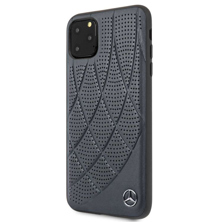 Mercedes-Benz Hard Case Quilted Perforated Genuine Leather For iPhone 11 Pro Max - Blue