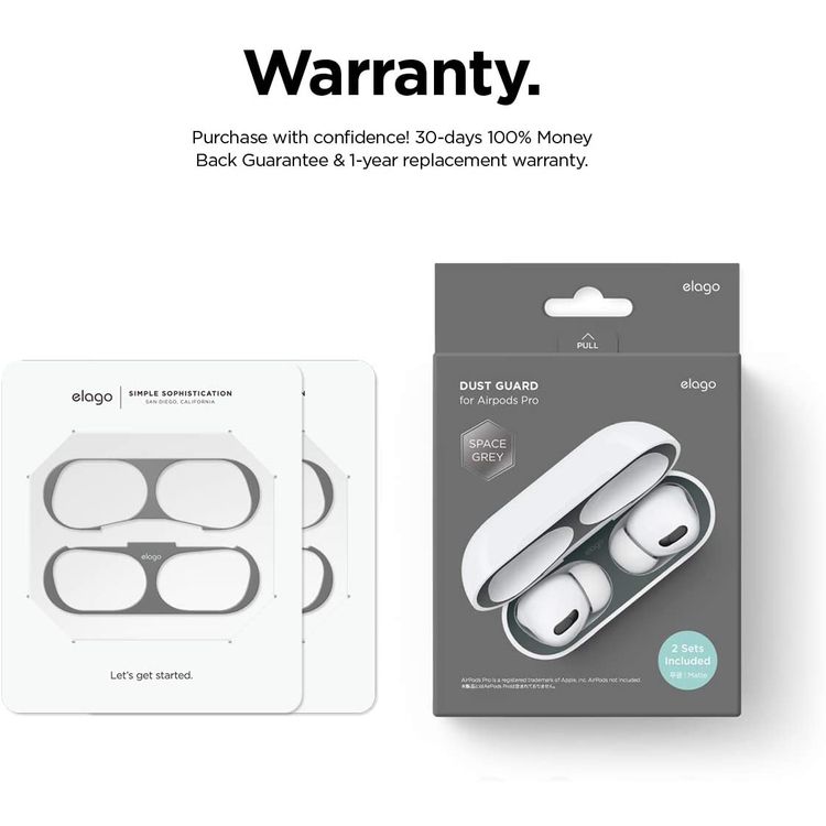 واقي الغبار Elago Dust Guard لأجهزة Apple Airpods Pro (مجموعتان) - رمادي فلكي غير لامع