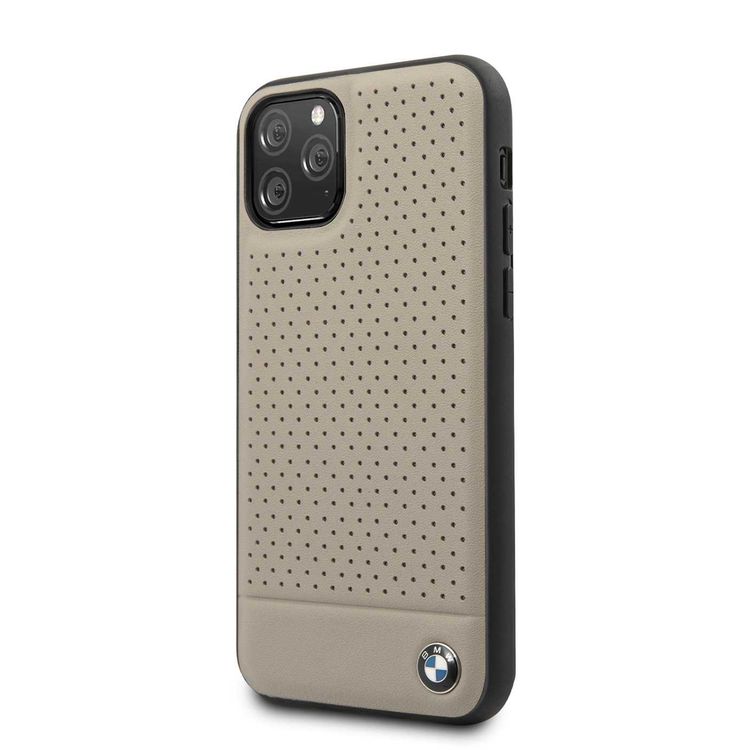 CG MOBILE, BMW Perforated Leather HardCase Compatible with iPhone 11 Pro, Premium Leather, Anti-Scratch, Camera Protection, Easy Access to All Ports - Grey