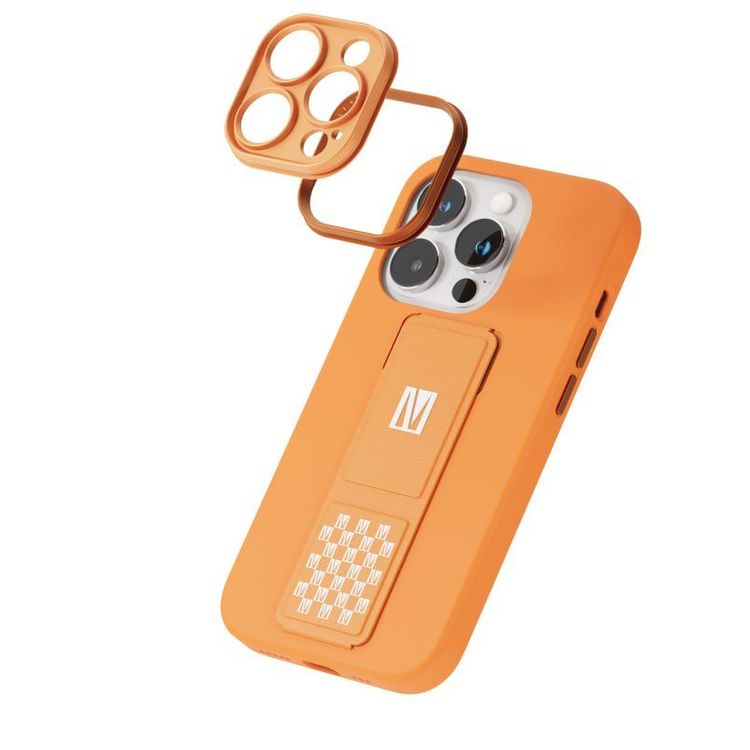 حافظة سيليكون Levelo Morphix مع قبضة جلدية لهاتف iPhone 14 Pro Max - برتقالي