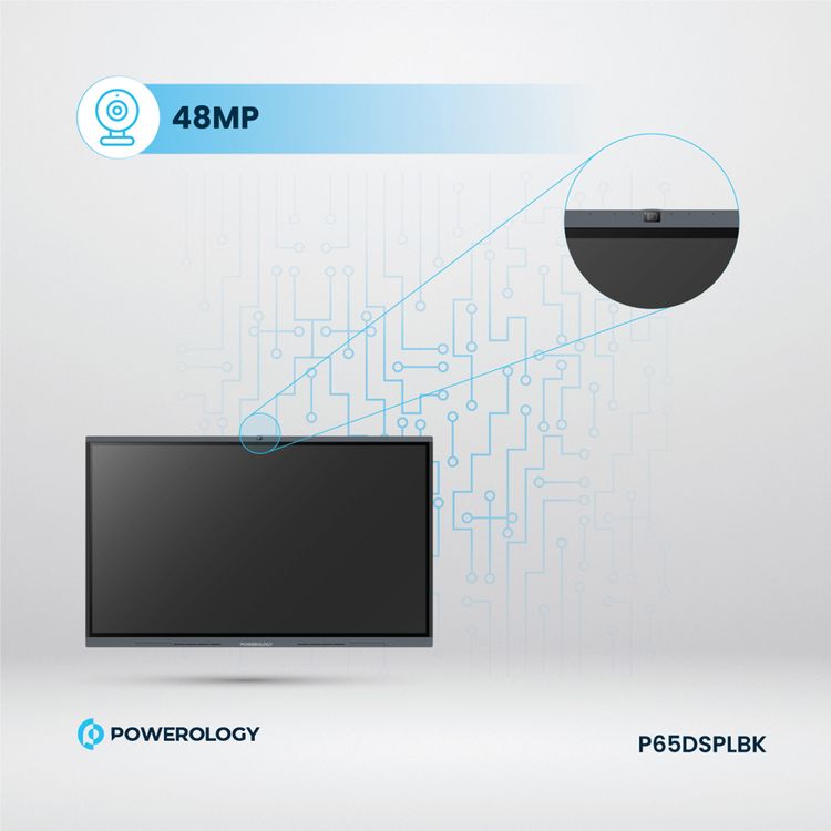 Powerology Dual Windows & Android Interactive Smartboard, Wireless Screen Casting, Digital writing & Drawing, Bluetooth V5.0, 65" D-LED Backlight Display, 8GB RAM, 128GB Storage - Black
