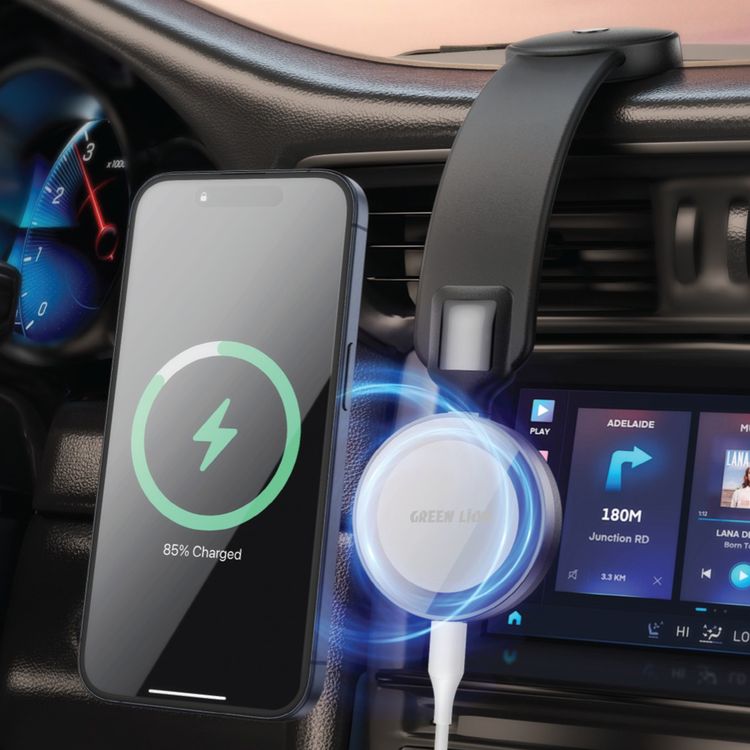 Green Lion Flexi Mag Pro Car Phone Holder, Lightweight, 360° Rotation, Flexible  Design, Type-C Connector Port, Easy Installation, Power Delivery Up to 15W - Black