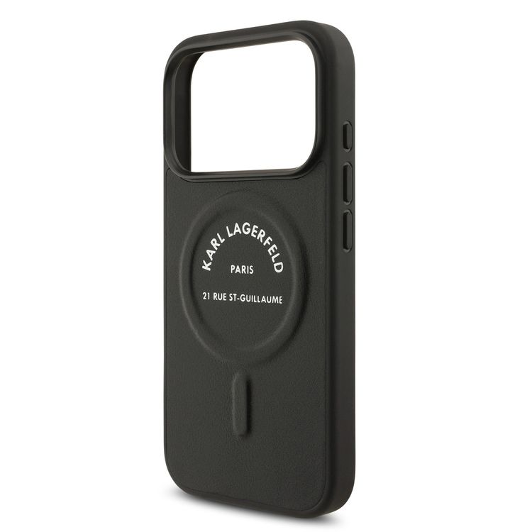 Karl Lagerfeld MagSafe PU Case with Karl RSG Logo Buttons for iPhone 17 Pro Max, Slim Profile, Easy Snap-On, Sustainable Packaging, Comfortable Grip, Drop Protection, Lightweight Design - Black