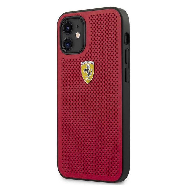 Ferrari On Track PU Leather Perforated Hard Case Metal Logo for iPhone 12 Mini (5.4") - Red