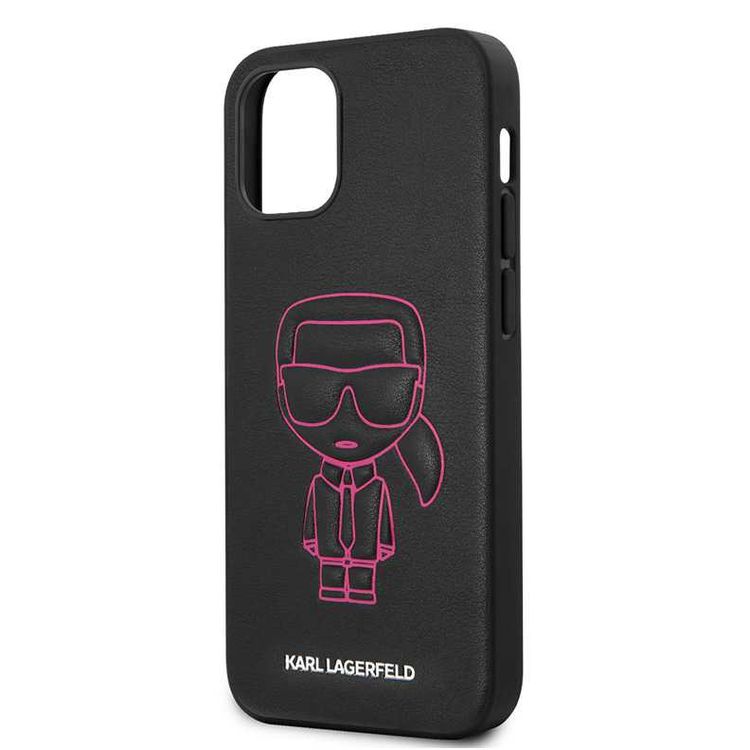 Karl Lagerfeld PU Leather Case Ikonik Outline Embossed and Metal Logo for Apple iPhone 12 Mini (5.4 ) - Pink