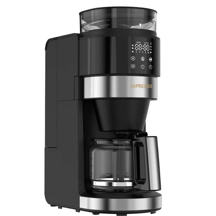 آلة تحضير القهوة LePresso مع طاحن الحبوب وسعة خزان ماء 1.35 لتر، قوة تخمير قابلة للتخصيص، طاقة مقيمة 900 واط، وظيفة الحفاظ على السخونة، لوحة تحكم رقمية - أسود