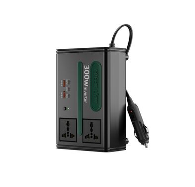 Green Lion GC-300 Car Inverter with 300W Power, 7-in-1 Multiport, Built-in Cooling Fan, Safety Fuse, 220V AC Output, 50cm Cord Length, DC 12.8V Input Voltage - Black