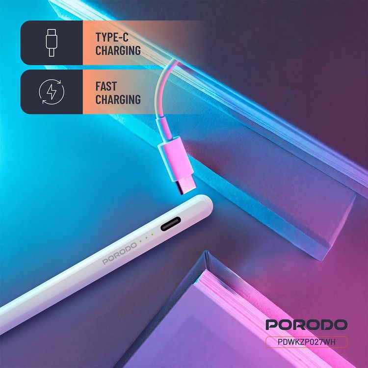 قلم بورودو مغناطيسي لجهاز آيباد، حجم رأس 1.2 ملم، 9 ساعات من العمل المستمر، مصنوع من سبيكة الألومنيوم، منفذ شحن USB-C، بطارية 130 مللي أمبير، متوافق مع نماذج آيباد من 2018 إلى 2024، بدون تأخير، شحن سريع - أبيض