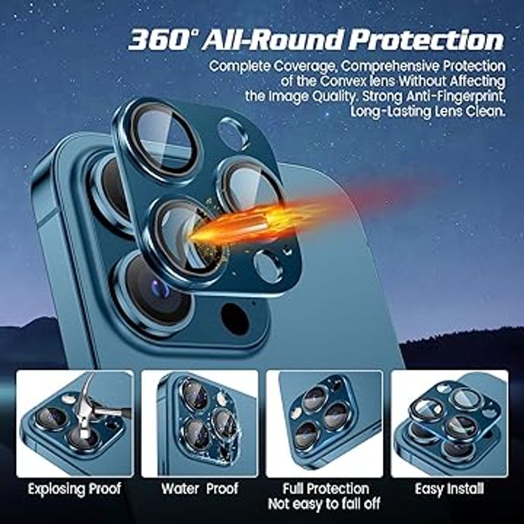 واقي عدسة Liberty Guard iPhone15 Pro Max /15Pro مع مجموعة التثبيت وتقنية الطلاء المضاد للانعكاس - تيتانيوم أزرق
