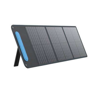 Powerology 60W Portable Solar Panel with DC Output Line, 10 Adapters & 2 Carabiners, DC, USB-C & USB-A Outputs, 45W Power Delivery, Foldable Design - Black