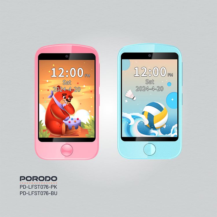 Porodo Kids 4G Smart Phone, 700mAh Battery Capacity, 24 Hours Normal Usage, 48 Hours Standby Time, SOS Calling, 2.8" Screen Size - Pink