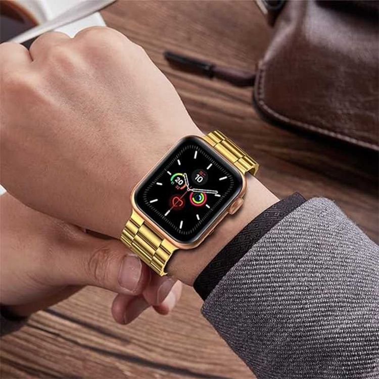 Green Lion Link Stainless Steel Strap for Apple Watch 42/44/45/49mm, Double Button Folding Clasp, Lightweight & Easy to Install, Comfortable to Wear, Waterproof - Gold