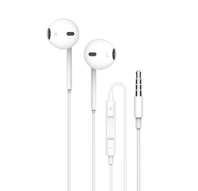 Porodo Soundtec Stereo Earphones with a 3.5mm AUX Connection, High-Clarity Microphone, 3-Button Controls, Answer & End Call - White