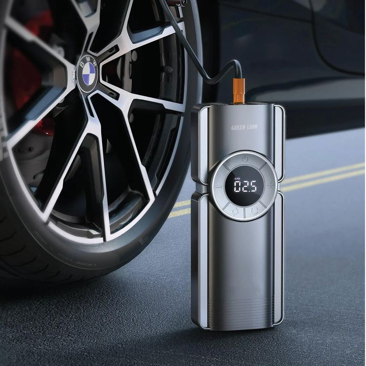 Green Lion Portable Jump Starter with Air Pump, 10000mAh Battery Capacity, Versatile Power Bank, LED SOS Mode - Black