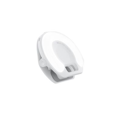 Porodo Glowring Portable Fill Light with Clip-On Design, 3 Customizable Light Modes, 9 Brightness Levels, High-Quality LED Beads, Universal Clip Fit, USB-C Charging - White