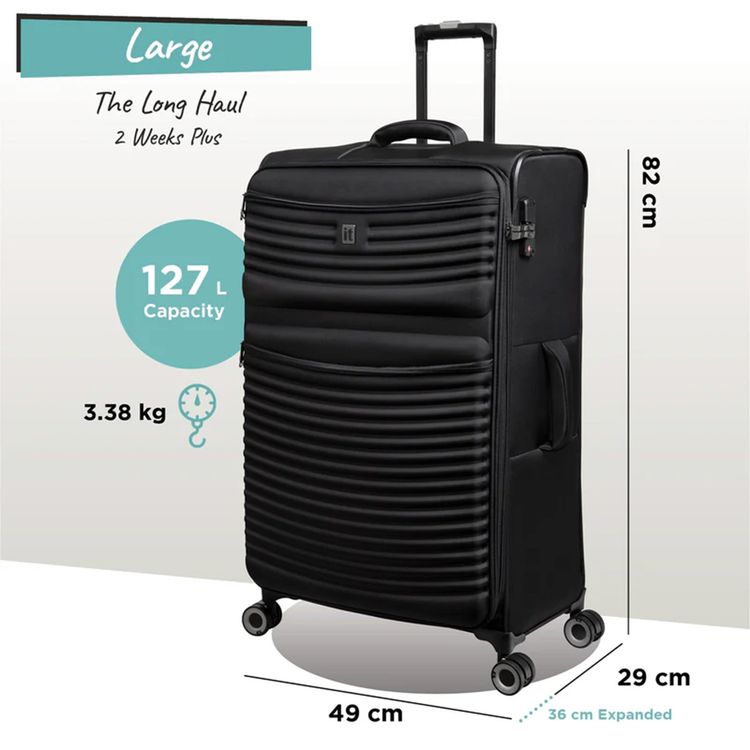 it luggage Precursor Unisex Lightweight Soft Case Trolley, Expandable Polyester Luggage with 8 Spinner Wheels, Telescopic Handle & TSA Lock - Large / Black