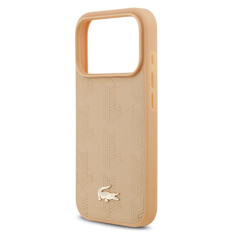 Lacoste MagSafe PU Leather Case with Monogramme & Gold Logos for iPhone 17 Pro Max, Drop Protection, Sustainable Packaging, Easy Snap-On Design, Slim Profile - Beige