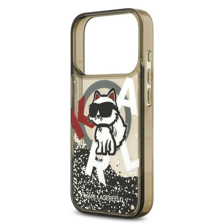 Karl Lagerfeld MagSafe Liquid Glitter Case with Scattered Choupette Logo for iPhone 17 Pro, Slim Profile, Drop Protection, Easy Snap-On, Sustainable Packaging, Comfortable Grip, Lightweight Design - Black