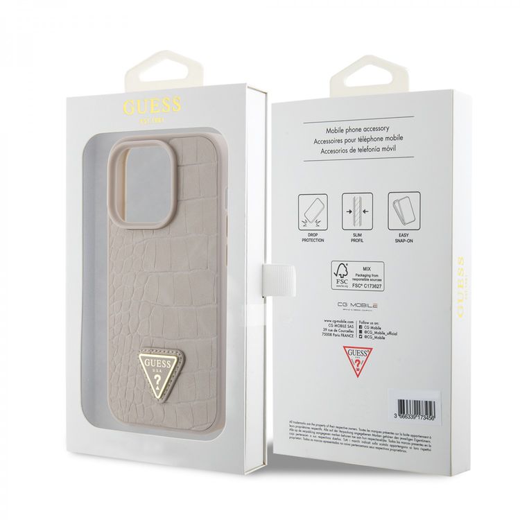 Guess Croco Case with Triangle Logo - Taupe - iPhone 15 Pro