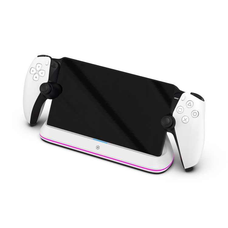 Porodo Gaming PlayStation Portal Charging Dock with RGB Lights, Type-C Connector, 3.5 Hours Charging Time, Built-in Safeguards, Anti-Slip Base, Magnetic Charging - White