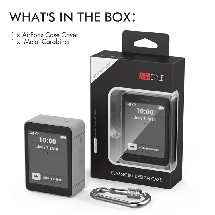 Ahastyle Mini Classic Retro iPhone 4 Design Silicone Case with Anti-Lost Carabiner Compatible for AirPods 1/2, Scratch Resistant, Shock Absorption, Drop Protection