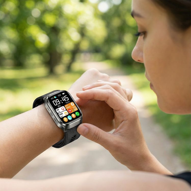 Green Lion Sense ECG Smart Watch with 12 Days Working Time, Soft TPU Medical Airbag, High-Precision Sensor, Oscillometric Blood Pressure, AMOLED 2.06" Display, Real-Time Notifications, Hands-Free Calls, Bluetooth Version 5.3, Voice Assistant, 530mAh Battery Capacity - Black