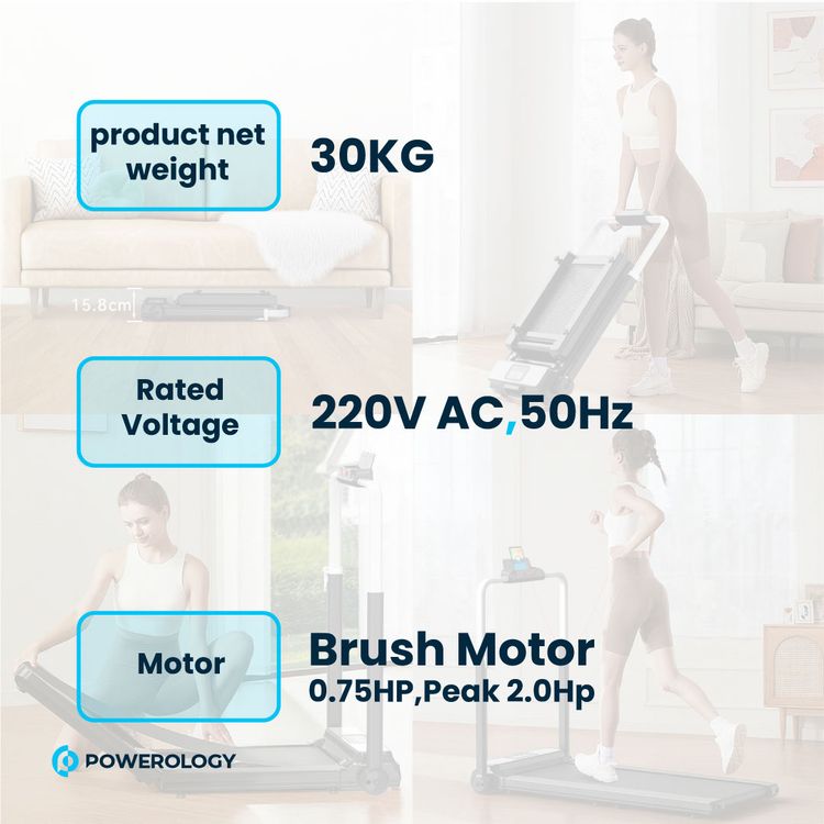 Powerology Walking & Running Pad with Folding Design, Digital Display, 120kg Load Capacity, 5-Layer Running Belt, Adjustable Handlebar Height, 10 km/h Max Speed, Remote Control Included - Black