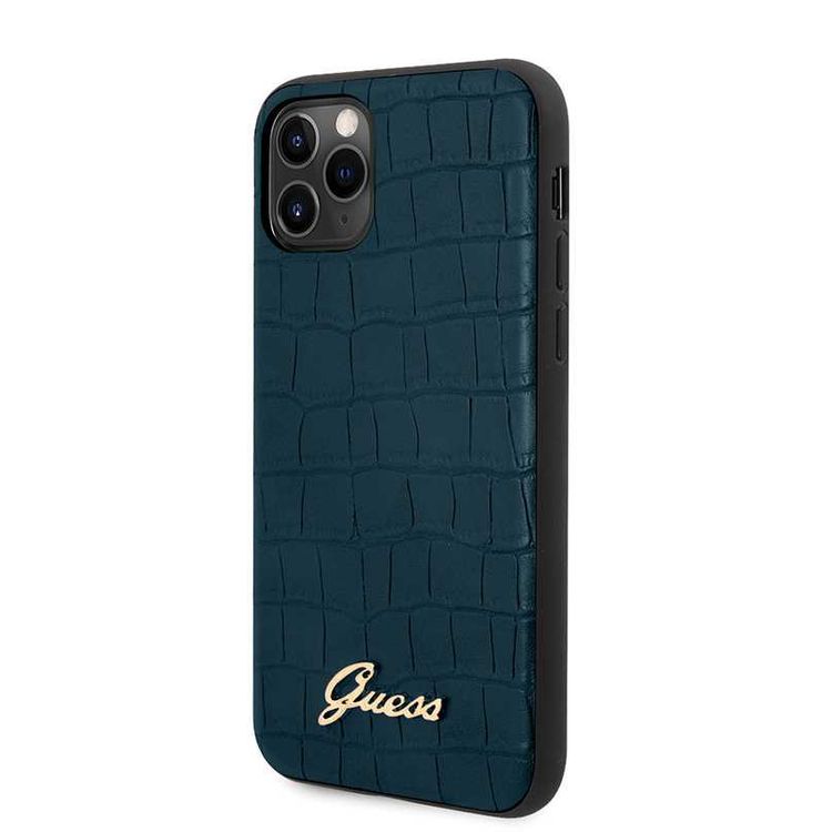 CG Mobile Guess PU Croco Print Phone Case with Metal Logo Compatible for iPhone 11 Pro Max (6.5") Shock & Scratch Resistant Officially Licensed - Blue