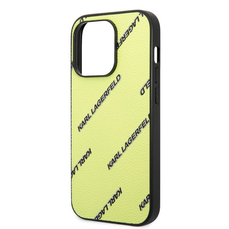 Karl Lagerfeld Grained PU Leather Case with Logomania Pattern iPhone 14 Pro Compatibility - Green