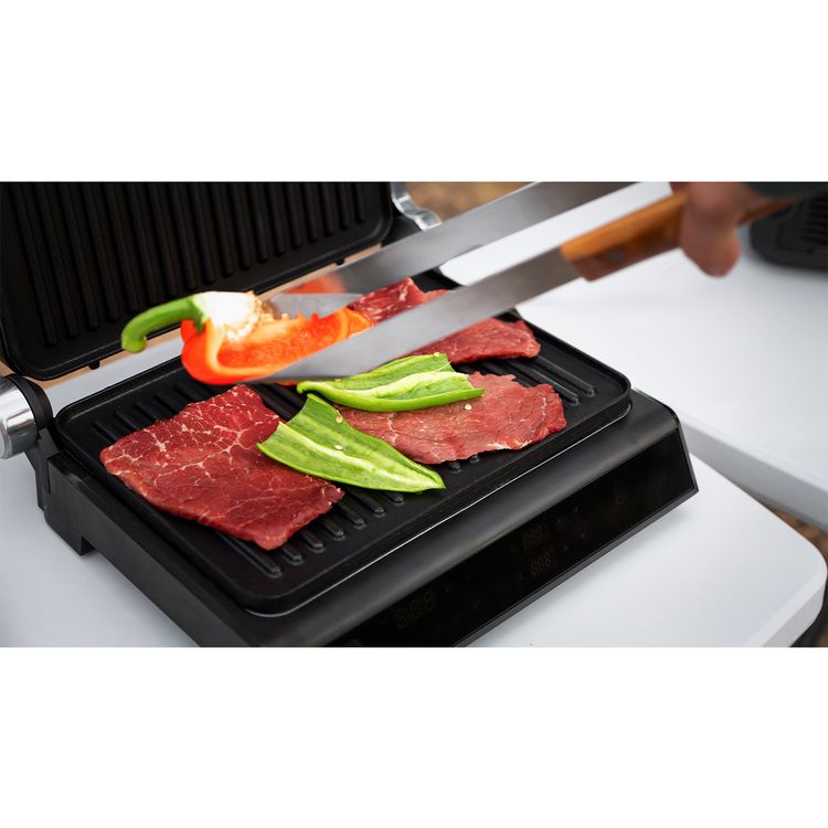 Porodo Lifestyle Glasstop Digital Grill with Removable Grill Plate, 5 Preset Options, 180° Flat Open & 105° Adjustable Lid, 90°C to 230°C Temperature Control - Black