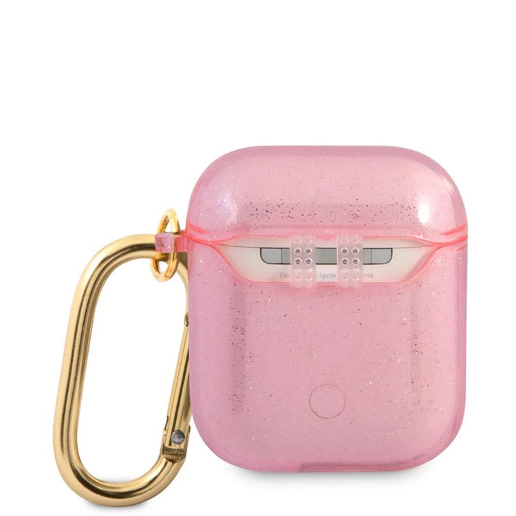 Guess Glitter Case for AirPods 1&2 Generation with Accurate Cutouts, Easy Snap-on, Drop Protection, TPU Material, Lightweight - Pink