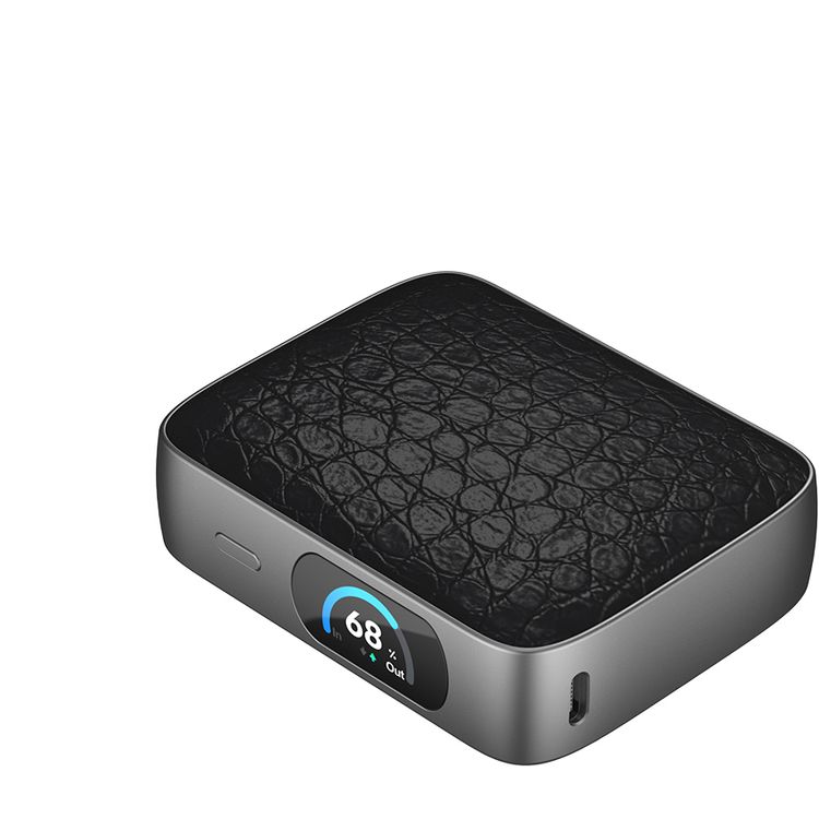 البنك الطاقة الأخضر لايون VALMONT بقوة 10000mAh مع جلد PU فاخر، شحن سريع بقدرة 45W PD، معتمد للرحلات الجوية، شاشة TFT، شحن QC18W - أسود