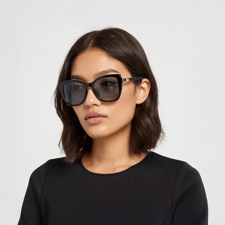 نظارات بورودو لايفستايل فيريرا ذات العدسات المستقطبة مع حماية UV400، وجوانب مصنوعة من الفولاذ المقاوم للصدأ المرن، وعدسات مقاومة للخدش، وإطار كبير على شكل عين القطة، وعدسات مستقطبة ملونة، وبنية مقاومة للتشويه - أسود