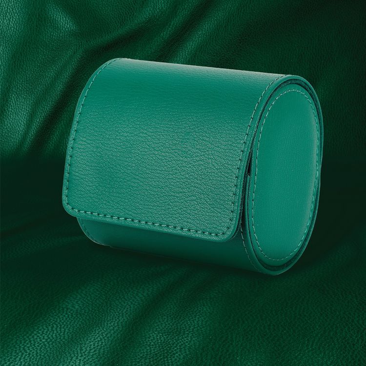 Green Lion Solo Watch Roll Case with 1 Watch Slot, Genuine Leather, Snap-Button Closure, Protective Interior, Compact Storage, Versatile Use - Rolex Green