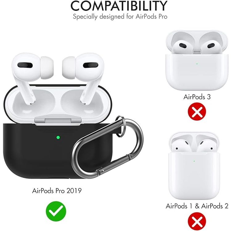 حافظة سيليكون فاخرة بتصميم ثلاثي الأبعاد من Ahastyle مع حلقة تثبيت متوافقة مع AirPods Pro - تصميم كلاسيكي مريح - غطاء مقاوم للغبار والصدمات يدعم الشحن اللاسلكي - أسود