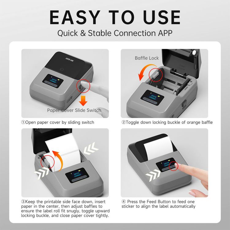 Green Lion Thermal Printer With 203 DPI Printing Resolution, TFT Screen, 1500mAh Rechargeable Lithium Battery, Bluetooth &  Type-C Connectivity, Bulk Print, Mobile Editing - Gray