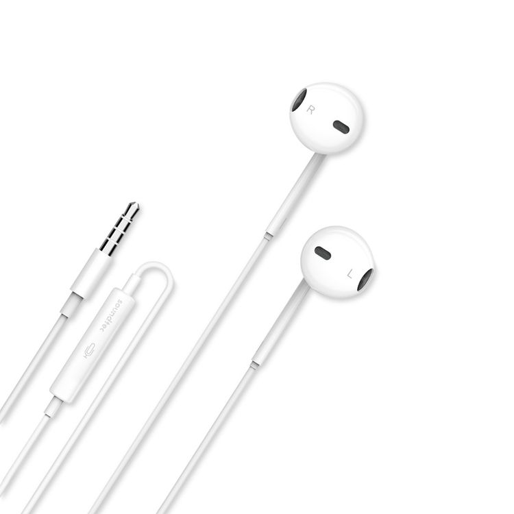 Porodo Soundtec Stereo Earphones with a 3.5mm AUX Connection, High-Clarity Microphone, 3-Button Controls, Answer & End Call - White