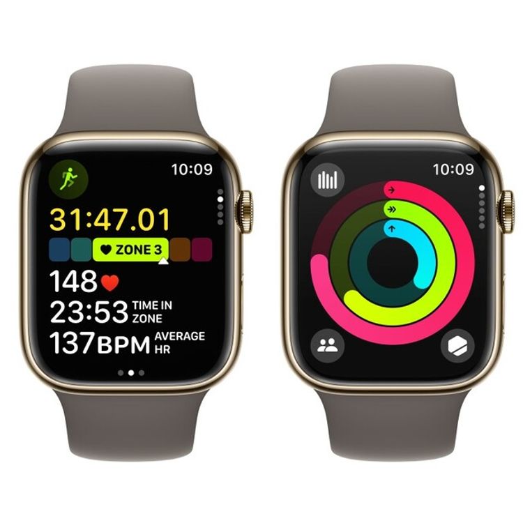 Apple Watch Series 9 [GPS + Cellular 41mm] with Gold Stainless Steel Case & Clay Sport Band | S/M