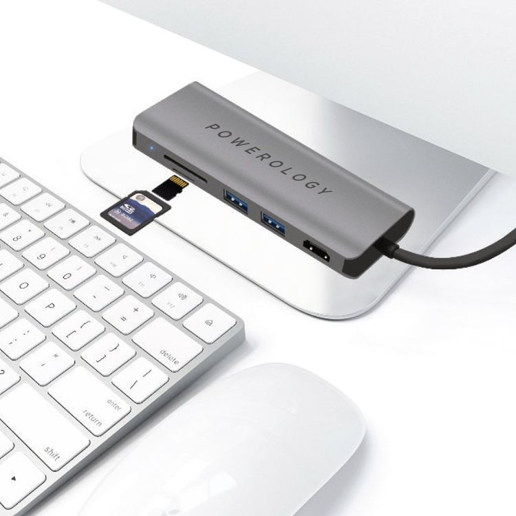 Powerology 7 in 1 USB-C Hub Ethernet & HDMI with PD 87W - Space Gray