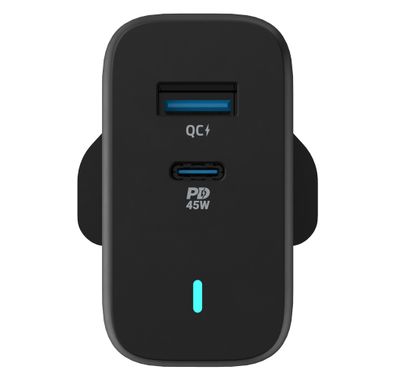 Powerology 63W Ultra-Quick GaN Charger 45W PD & USB-A Quick Charge 18W QC3.0 - Black