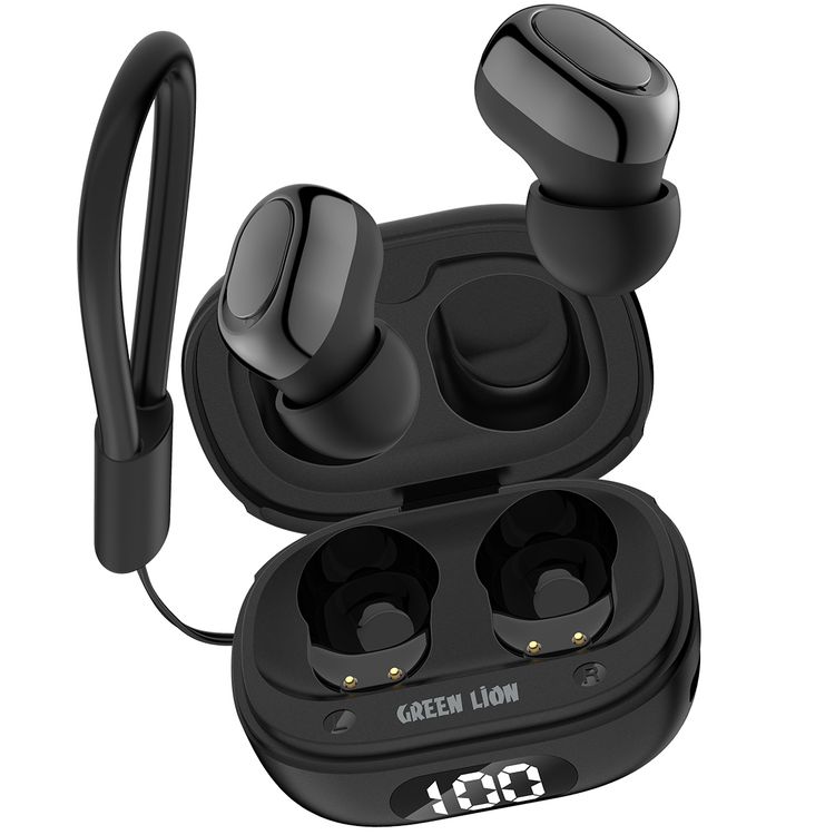 Green Lion Mittersill True Wireless Earbuds with ENC, Up to 6 Hours Playtime, IPX5 Waterproof Resistance Level, Bluetooth Version 5.4, Up to 10m Transmission Range, Type-C Charging Port, Dual-Microphone, Strap Included - Black
