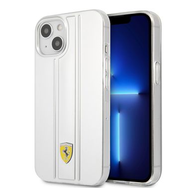CG MOBILE Ferrari PC/TPU Transparent Hard Case with 3D Stripes Compatible for iPhone 13 (6.1") Scratches Resistant, Easy Access to All Ports