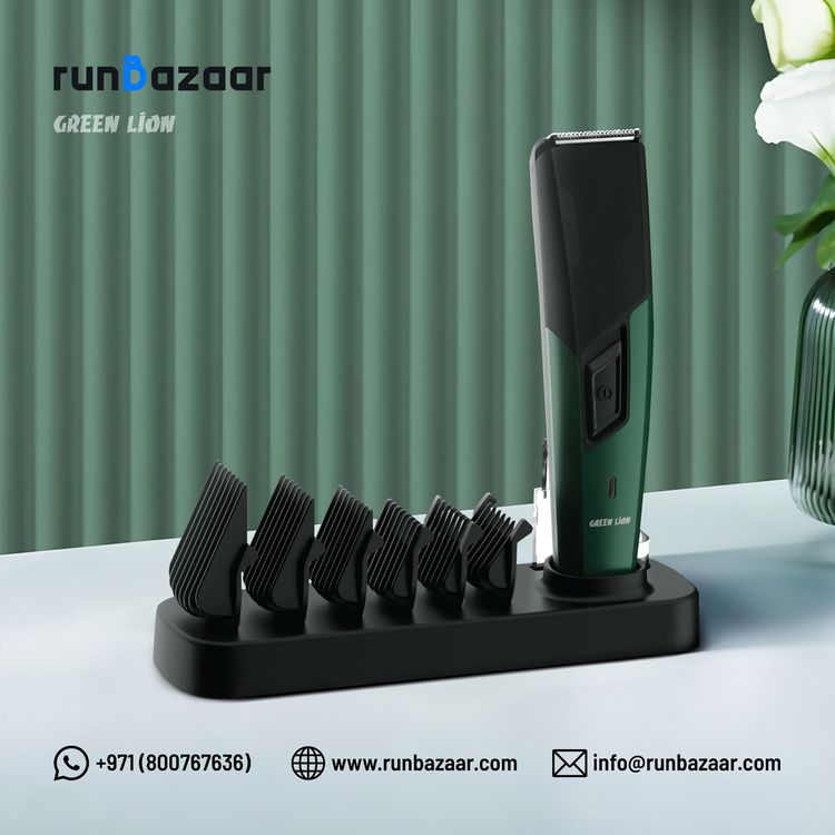 Green Lion Trim Flex Hair Trimmer with 6 Size Combs, 600mAh Battery Capacity, 8 Hours Charging Time, 45 Minutes Working Time, Type-C Charging Port, Stainless Steel Material, LED Indicator, Ergonomic & Low Noise Design - Black 