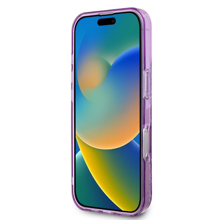 Guess Magsafe IML Transparent Hard Case with Flower Design & Tonal Circle Logo for iPhone 16 Pro Max, Lightweight, High Quality Material - Purple